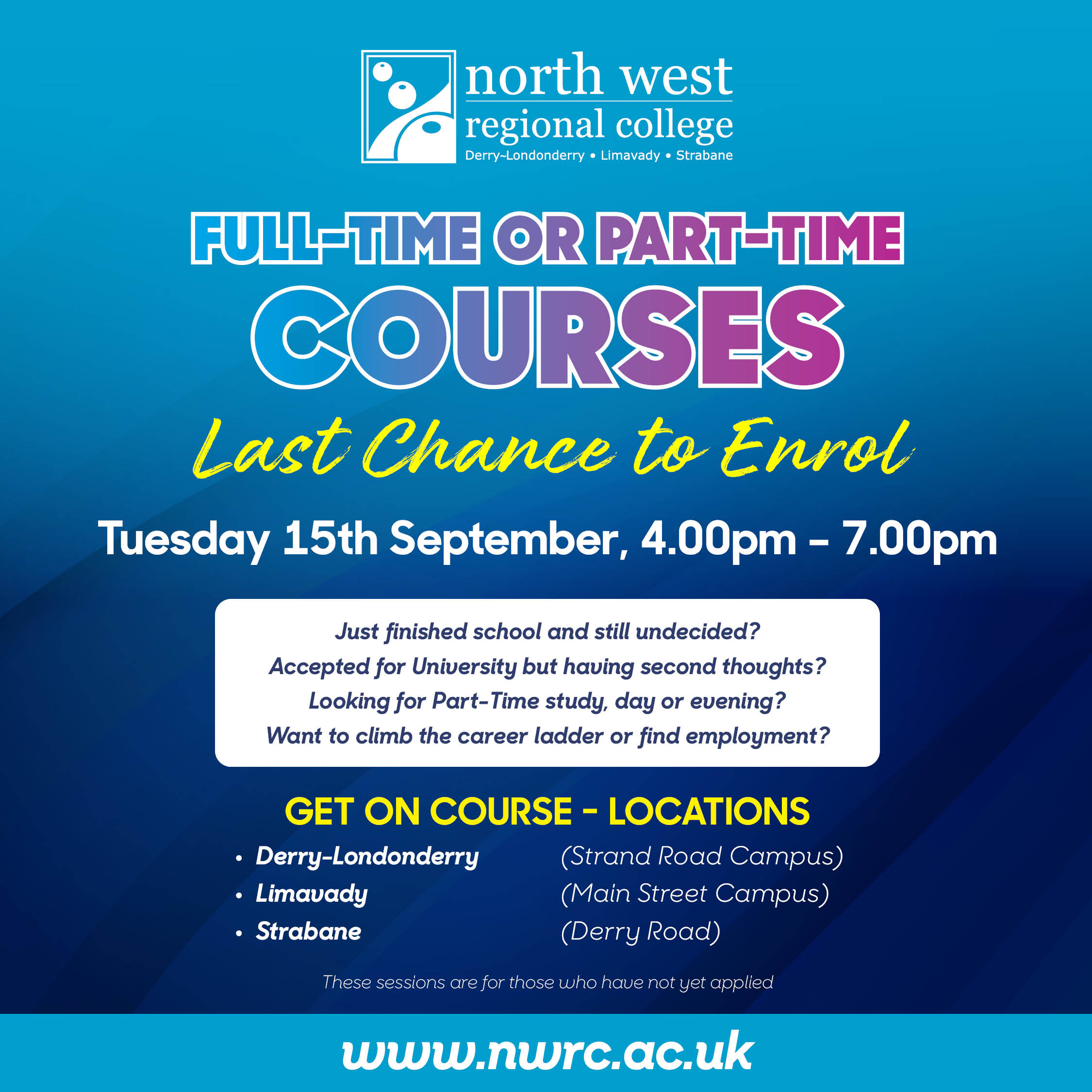 Last Chance to Enrol - September 15th